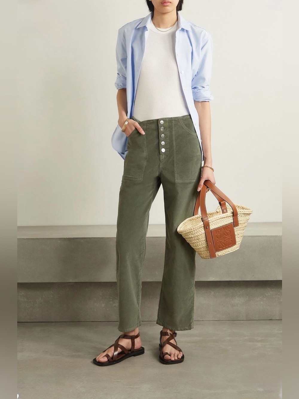 Veronica Beard Crosbie High-Rise Cropped Wide-Leg Corduroy Pants
